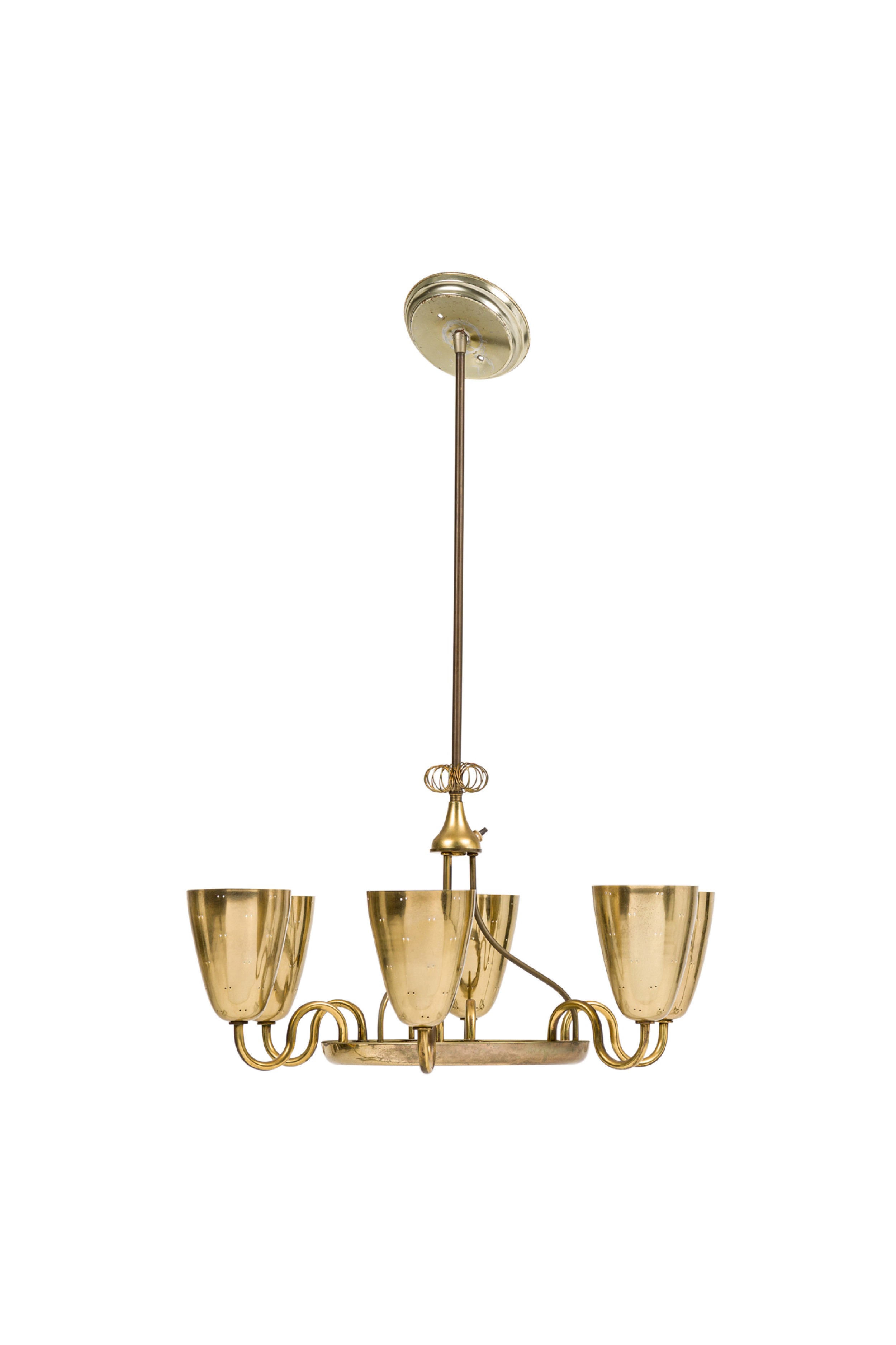 Paavo Tynell for Lightolier Finnish Canadian Mid Century 6 Arm Chandelier 