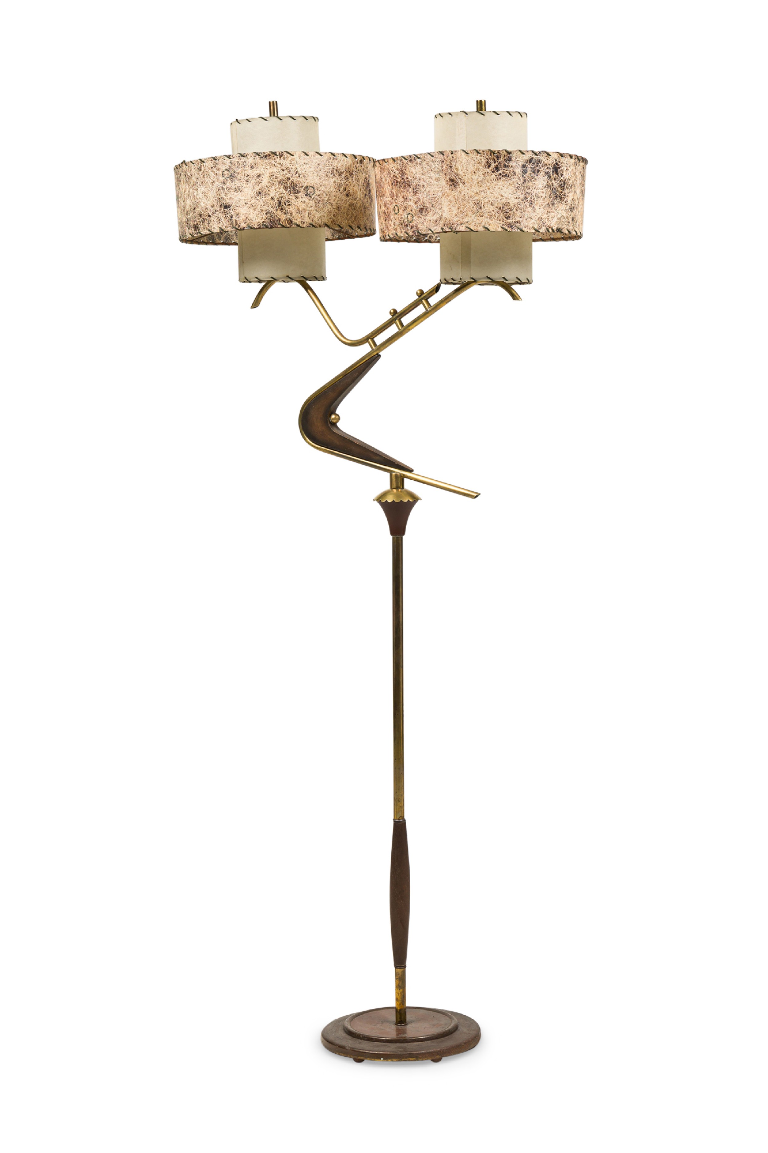 American Mid Century Teak and Brass 'Boomerang' Floor Lamp 