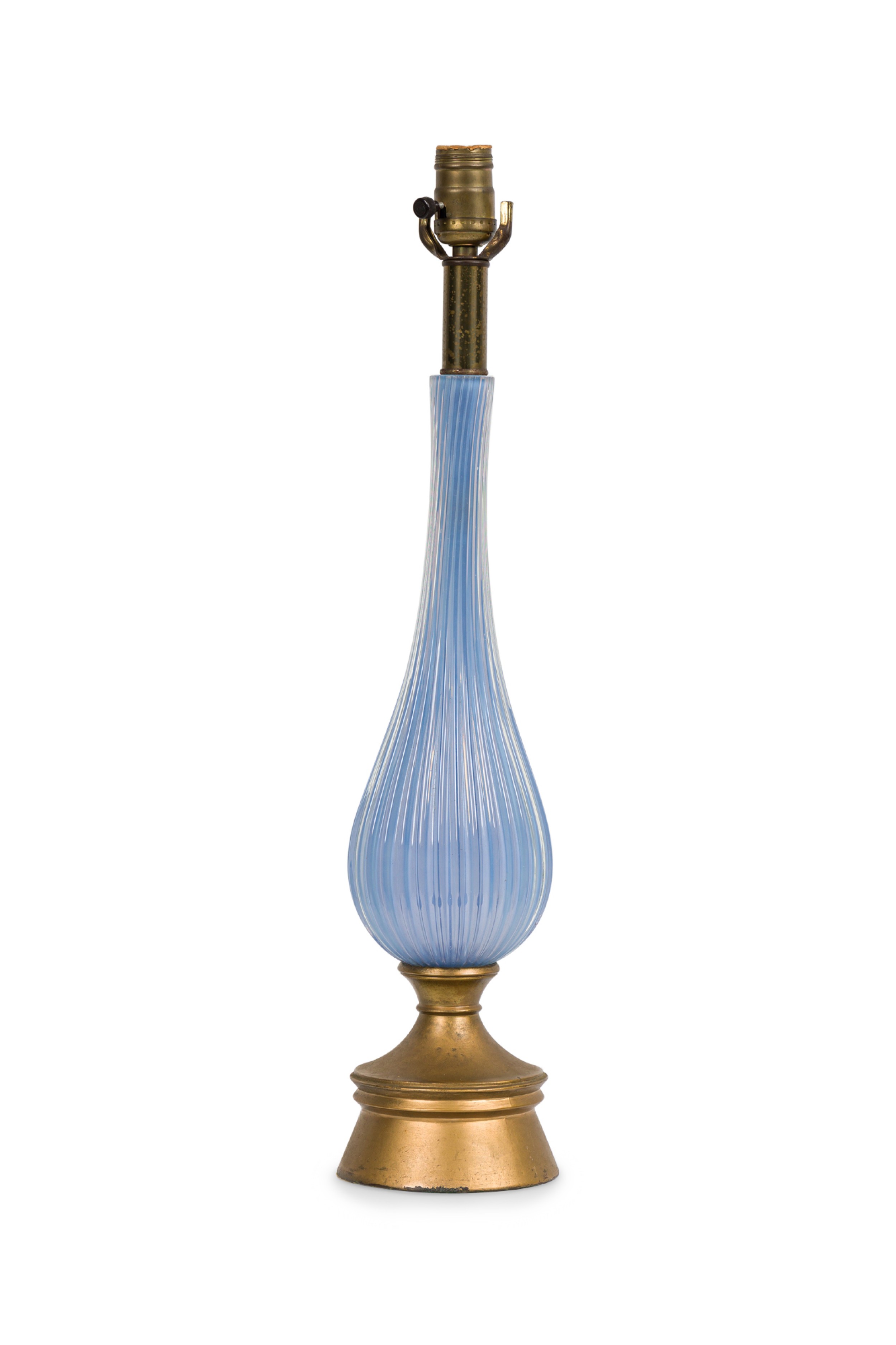 Italian Mid Century Blue Murano Glass Table Lamp 