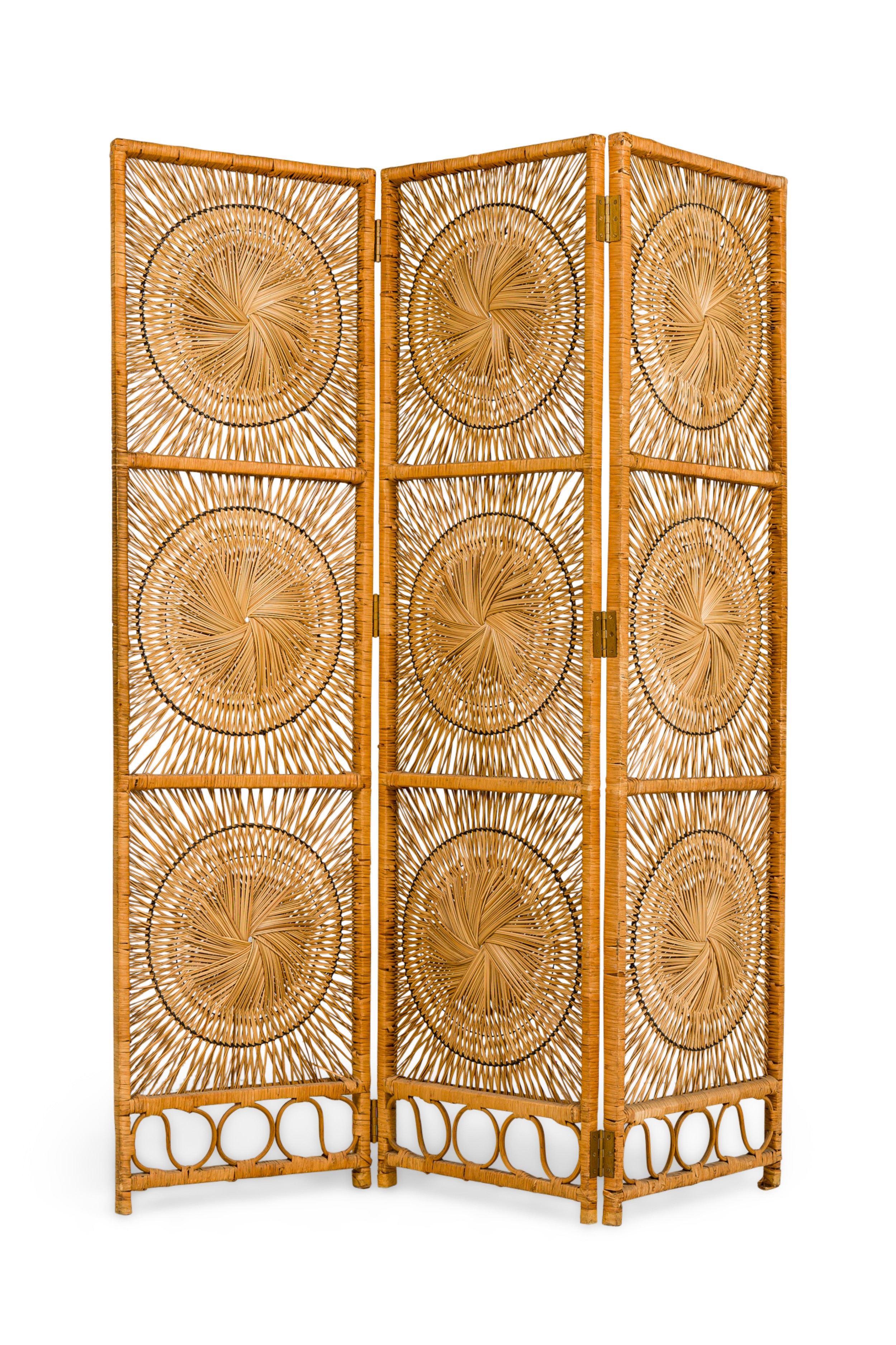 American Mid Century Tri Fold Rattan Room Dividers Screens