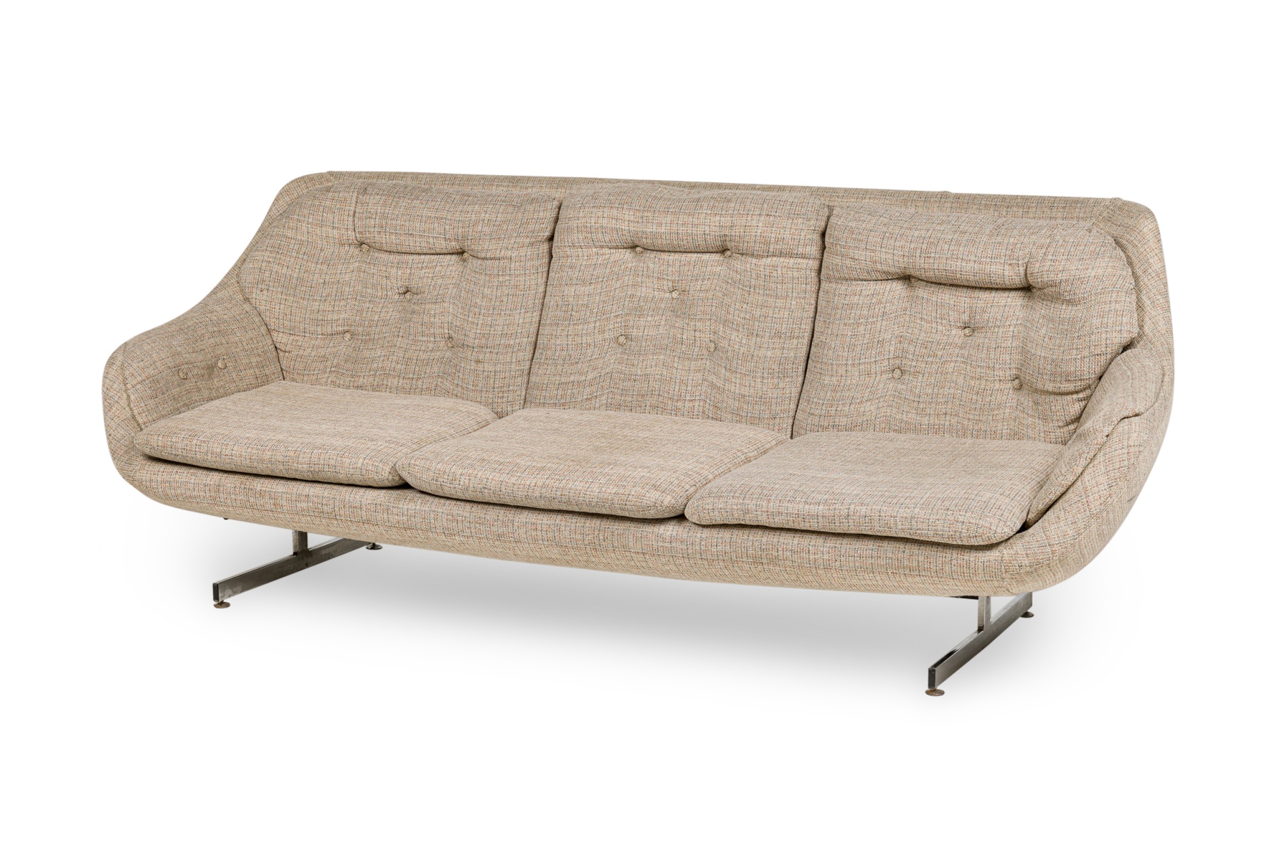 Swedish Mid Century Modern 3 Seat Overman Style Pod Sofa