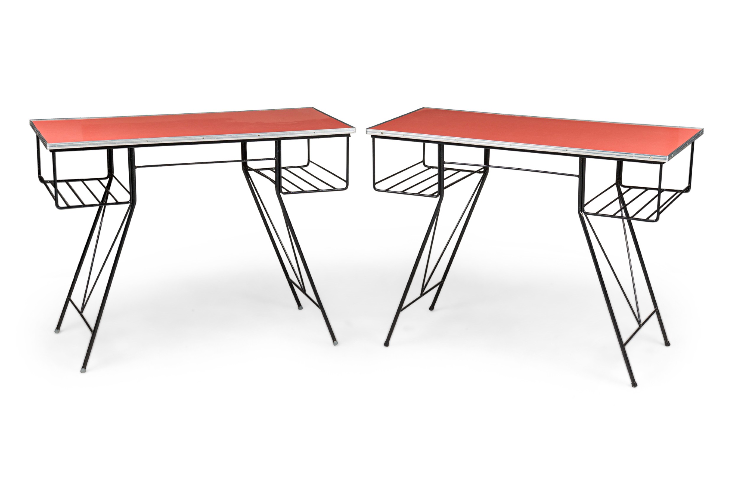 Set of 4 American Mid Century Modern (c.1950's ) Cast Iron and Pink Desk 