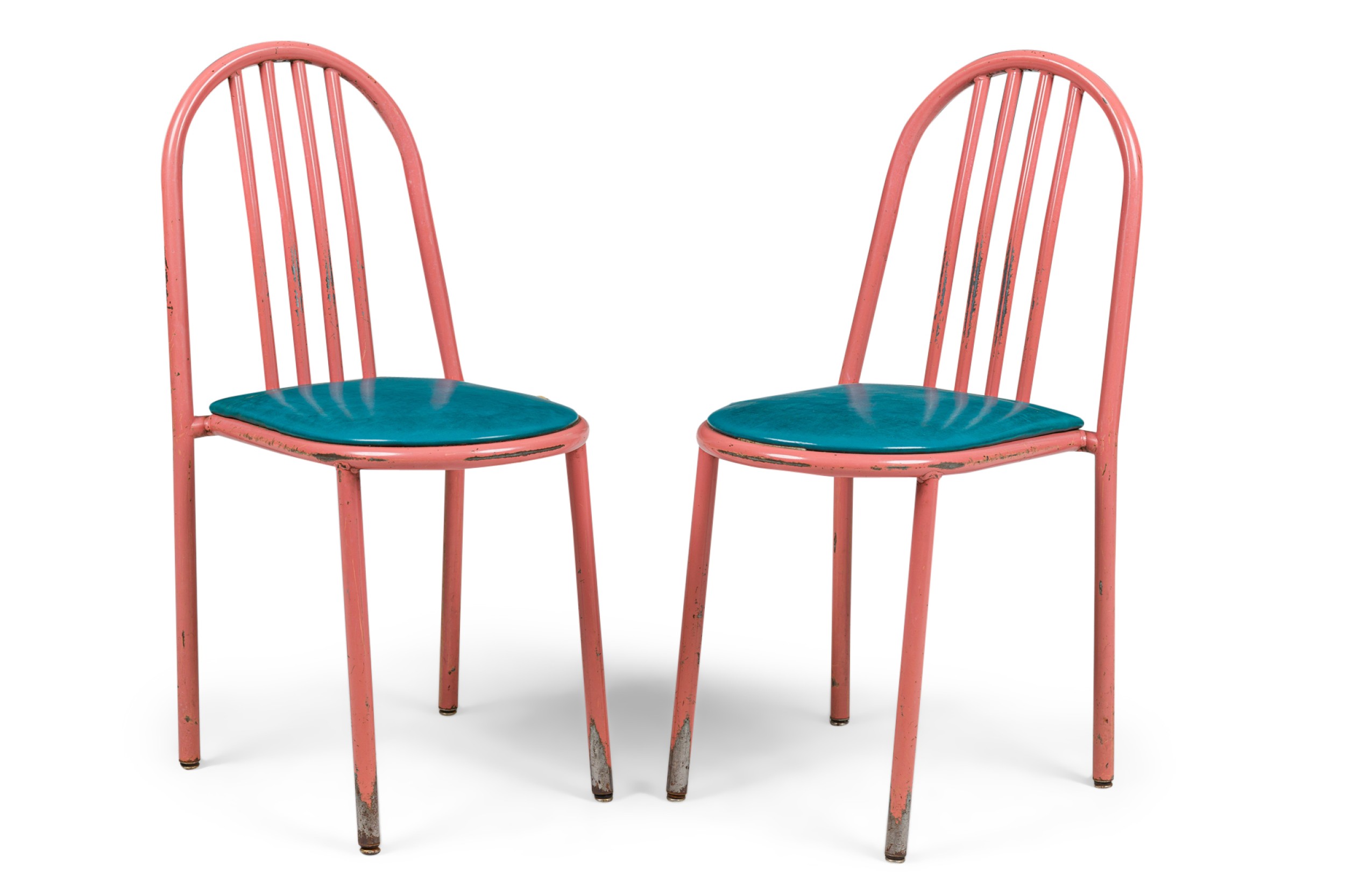 Set of 30 American Modern (c.1980's) Pink Metal and Vinyl Indoor Outdoor Restaurant Chairs