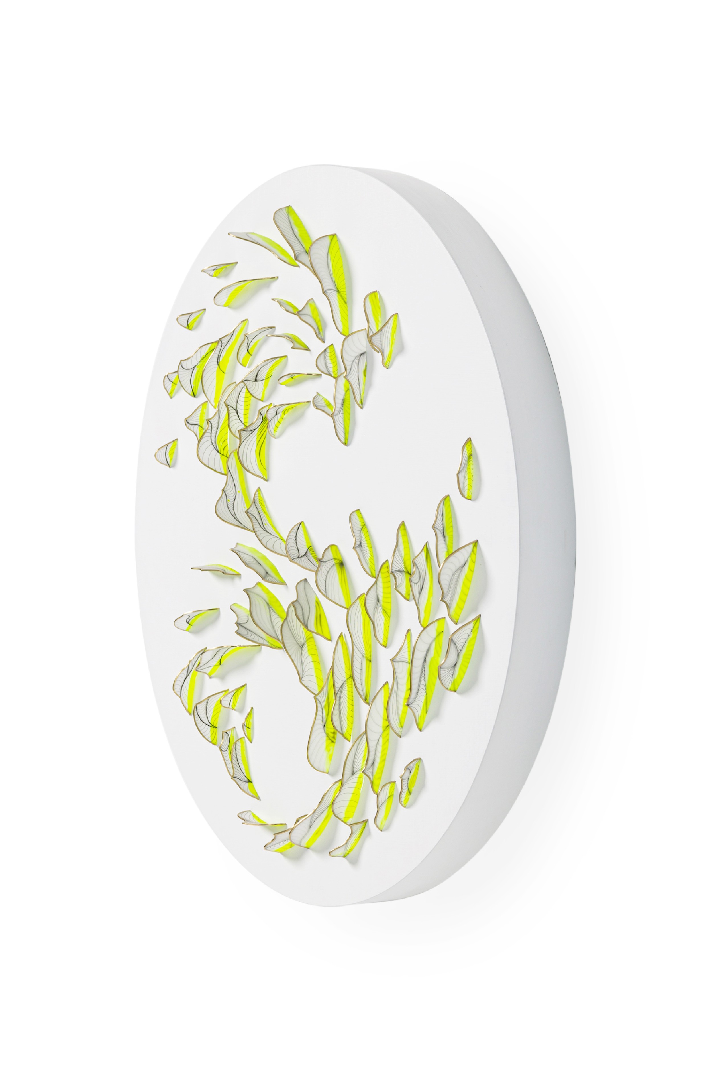 Natale Adgnot American Contemporary Mixed Media Wall Sculpture Titled Reflex Dispersion Round