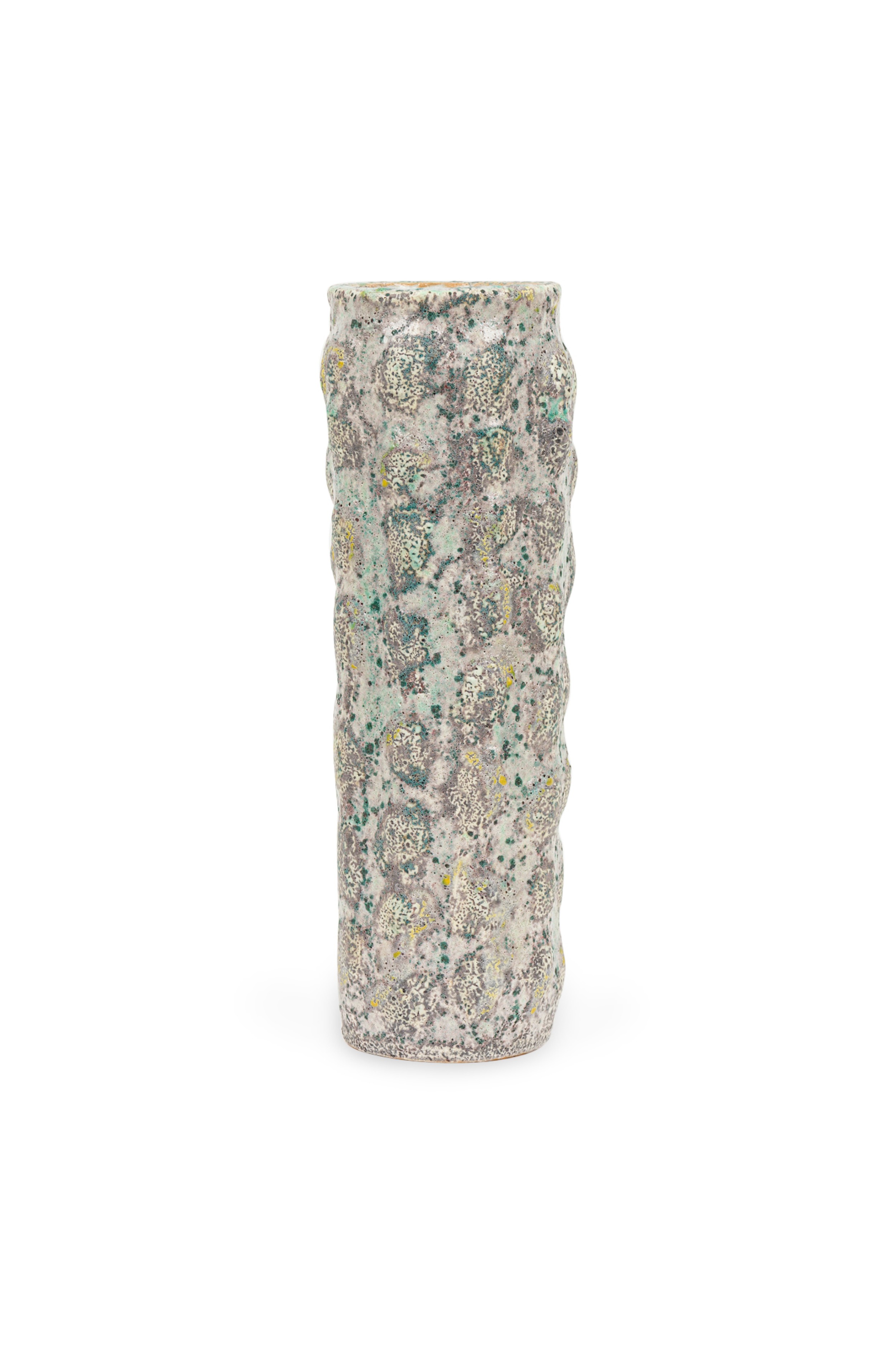 Gary DiPasquale Contemporary Tall Knobbed Vase in Grey and White Textured Exterior and White Interior