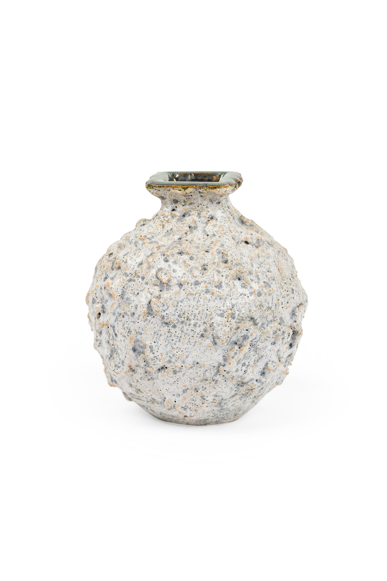 Gary DiPasquale Contemporary Square Top Vase with Bulbous and encrusted Texture Glaze and Black Interior