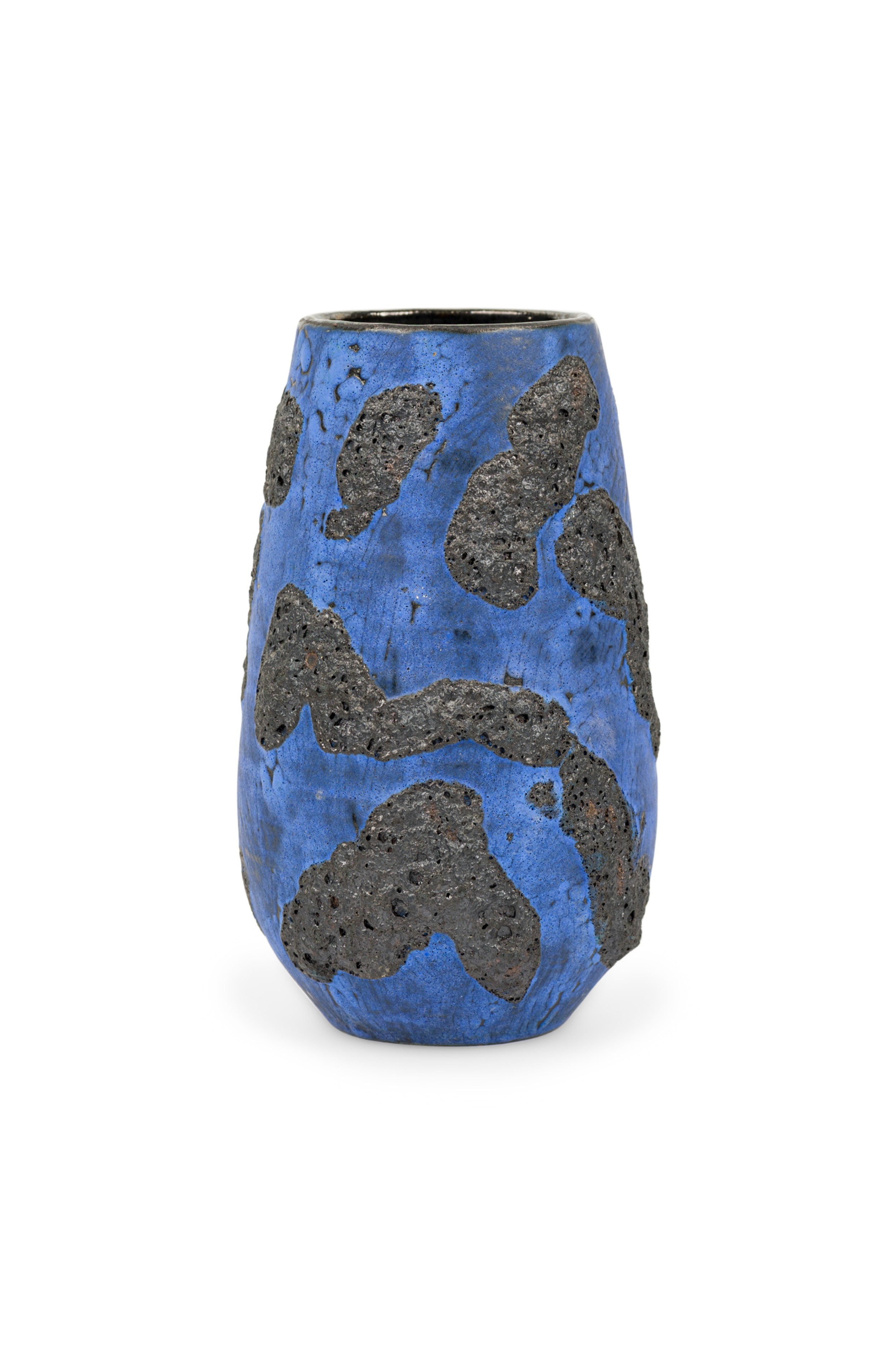 Gary DiPasquale Contemporary Cobalt Blue Conical Textured Black Lava Vase with Black Interior