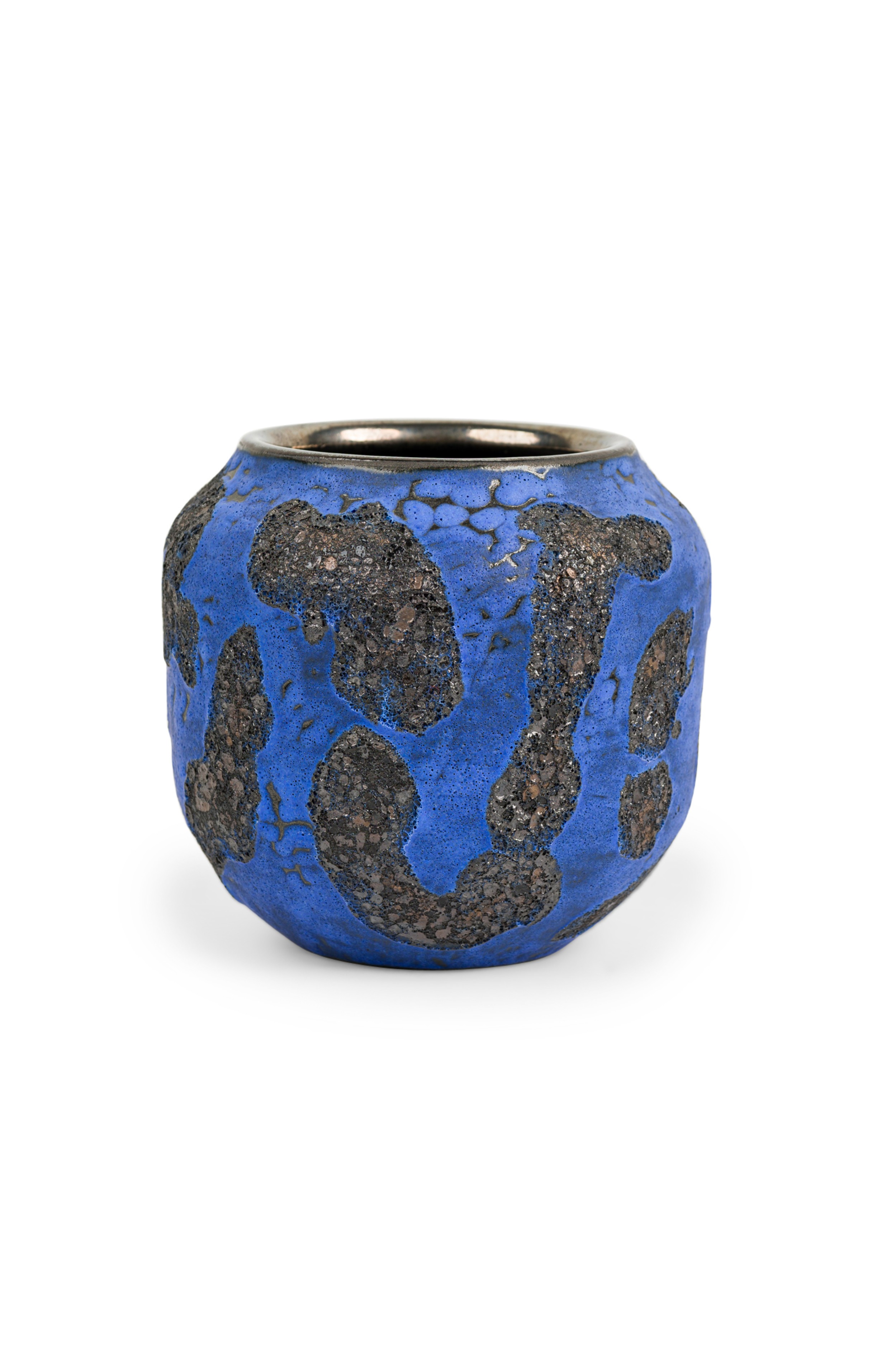 Gary DiPasquale Contemporary Cobalt Blue Gourd Shape Vase with Black Lava Glaze and Black Interior