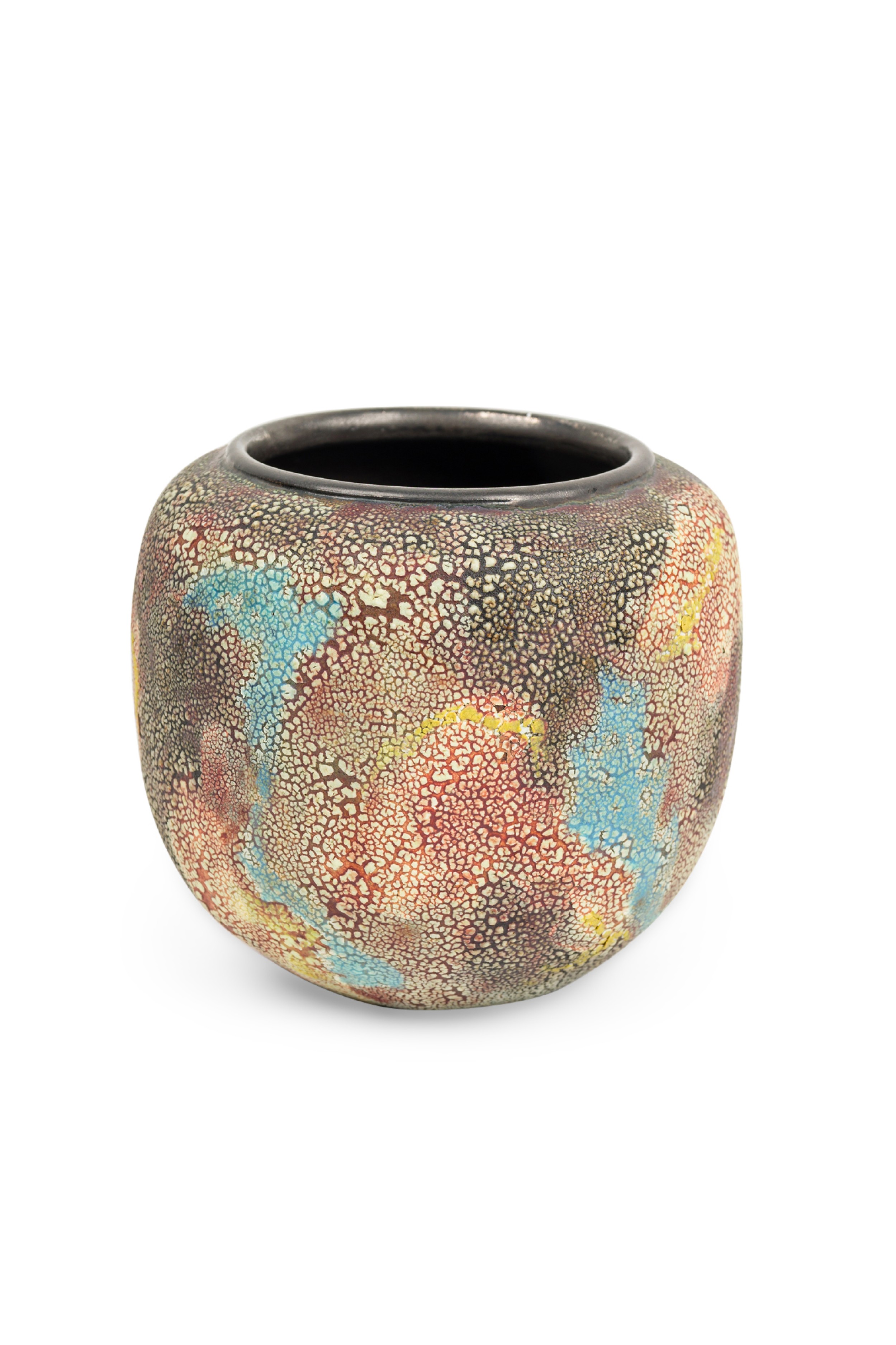 Gary DiPasquale Contemporary Multi Colored Vase with Bark Texture and Black Interior and Rim