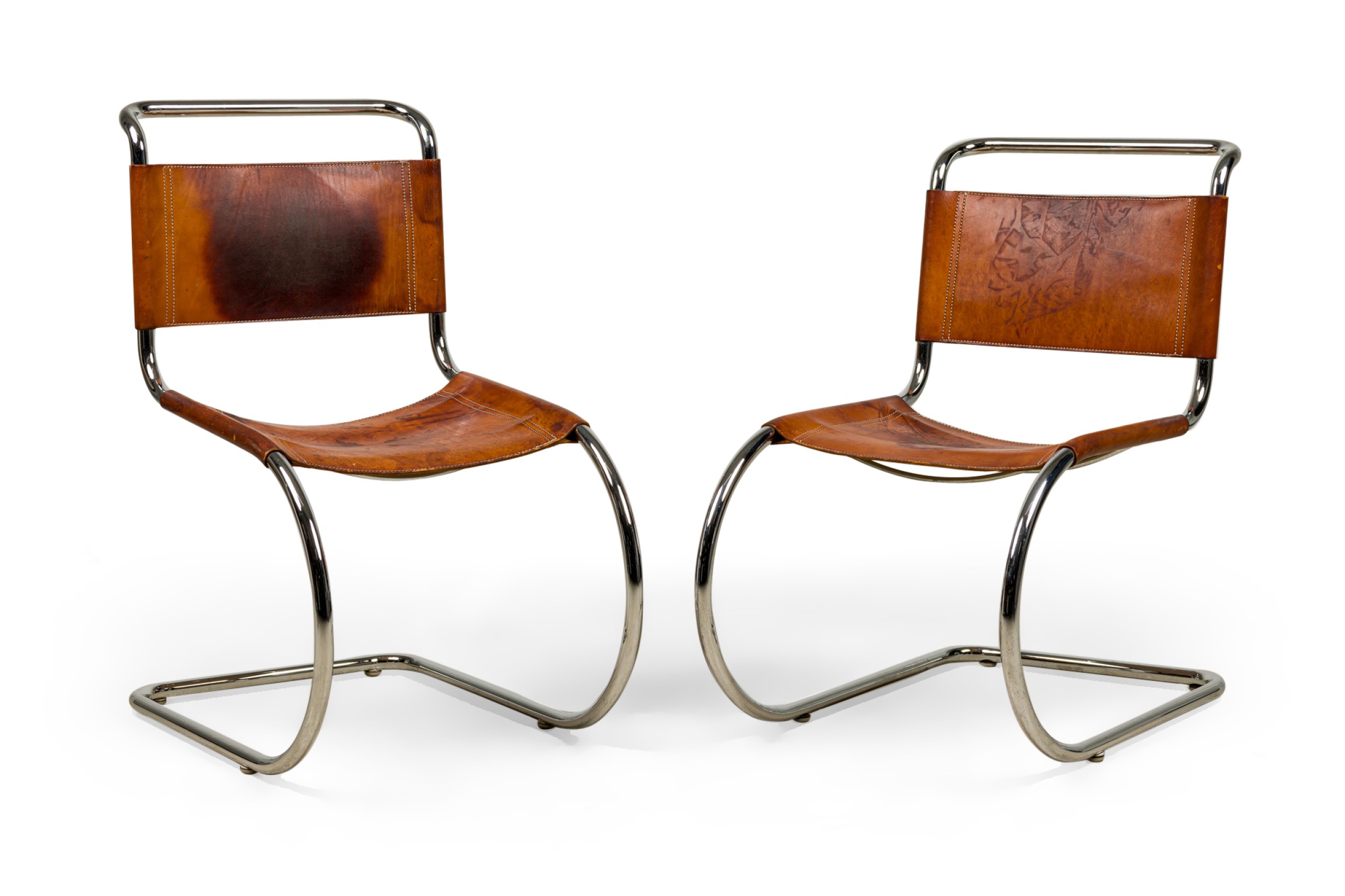 American mid century mies van der rohe leather and steel chairs 