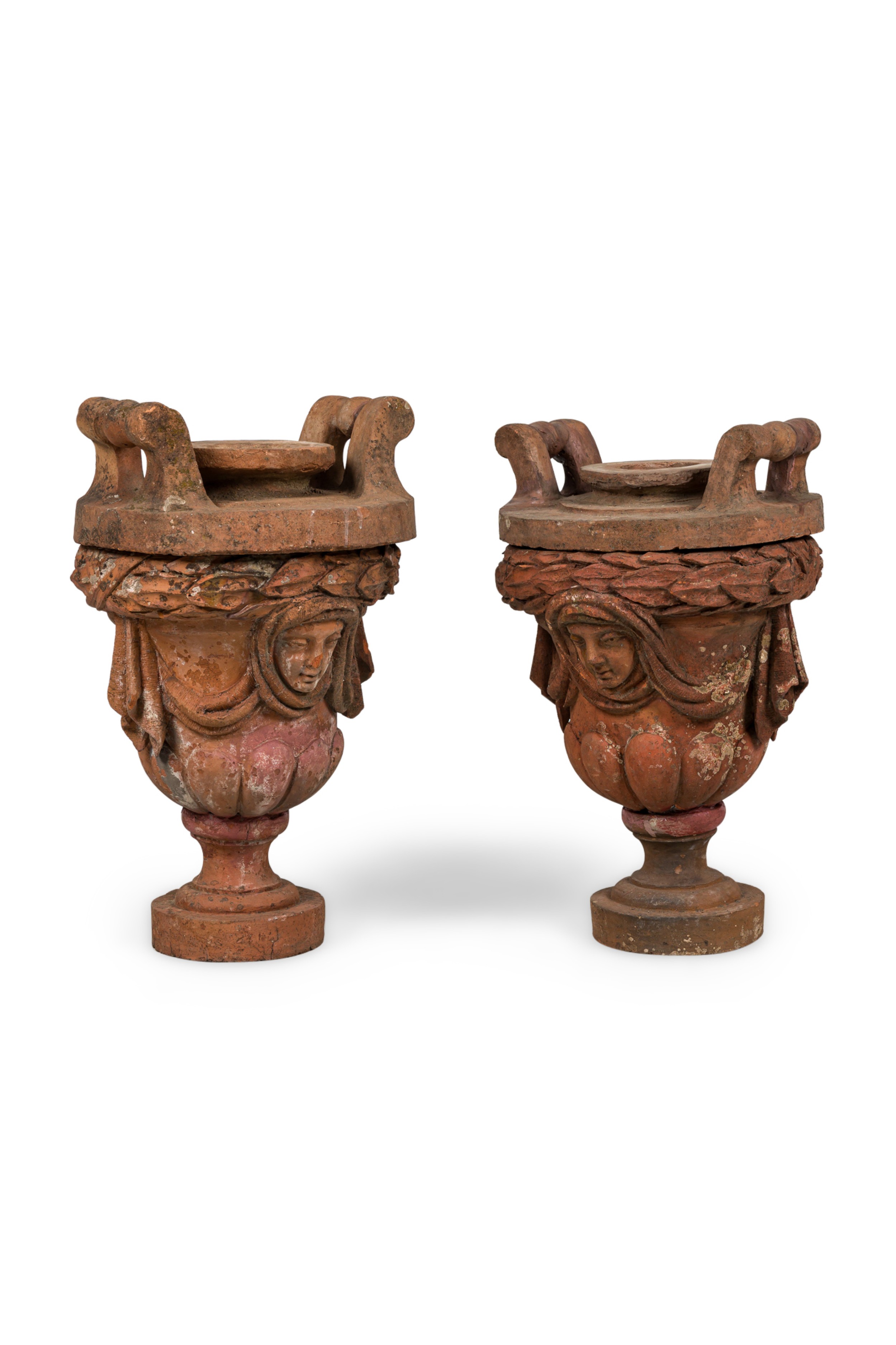 French terra cotta head urns 1