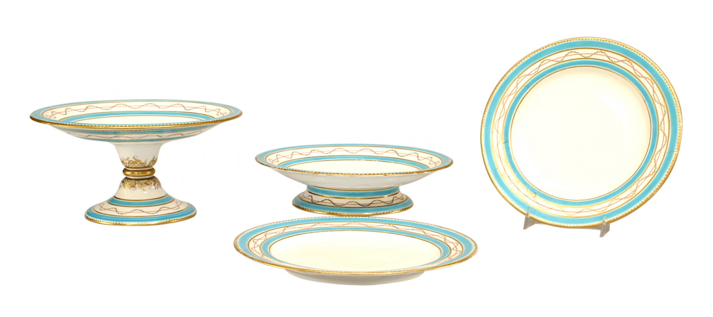 Set of french victorian porcelain dessert dishes