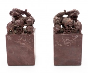 Pair of chinese carved stone dog bookends 1