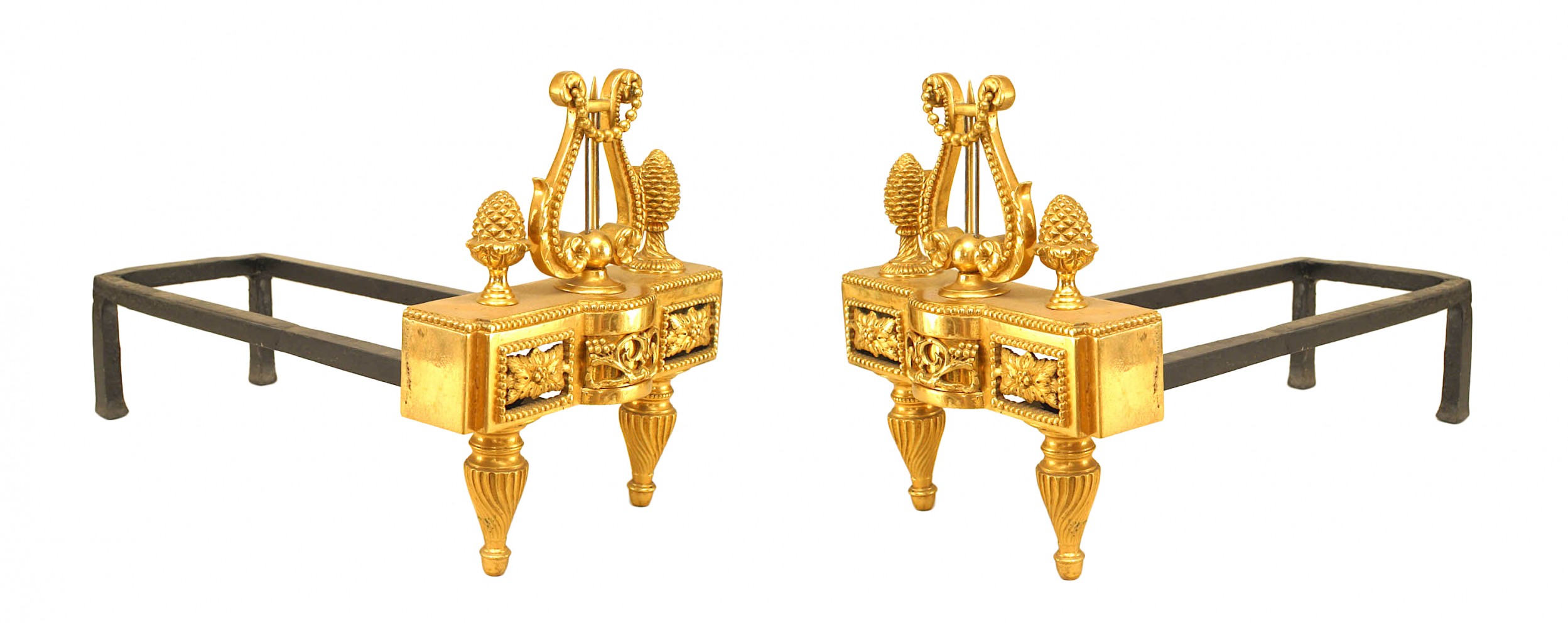 Pair of louis xvi style gilt bronze andirons 1