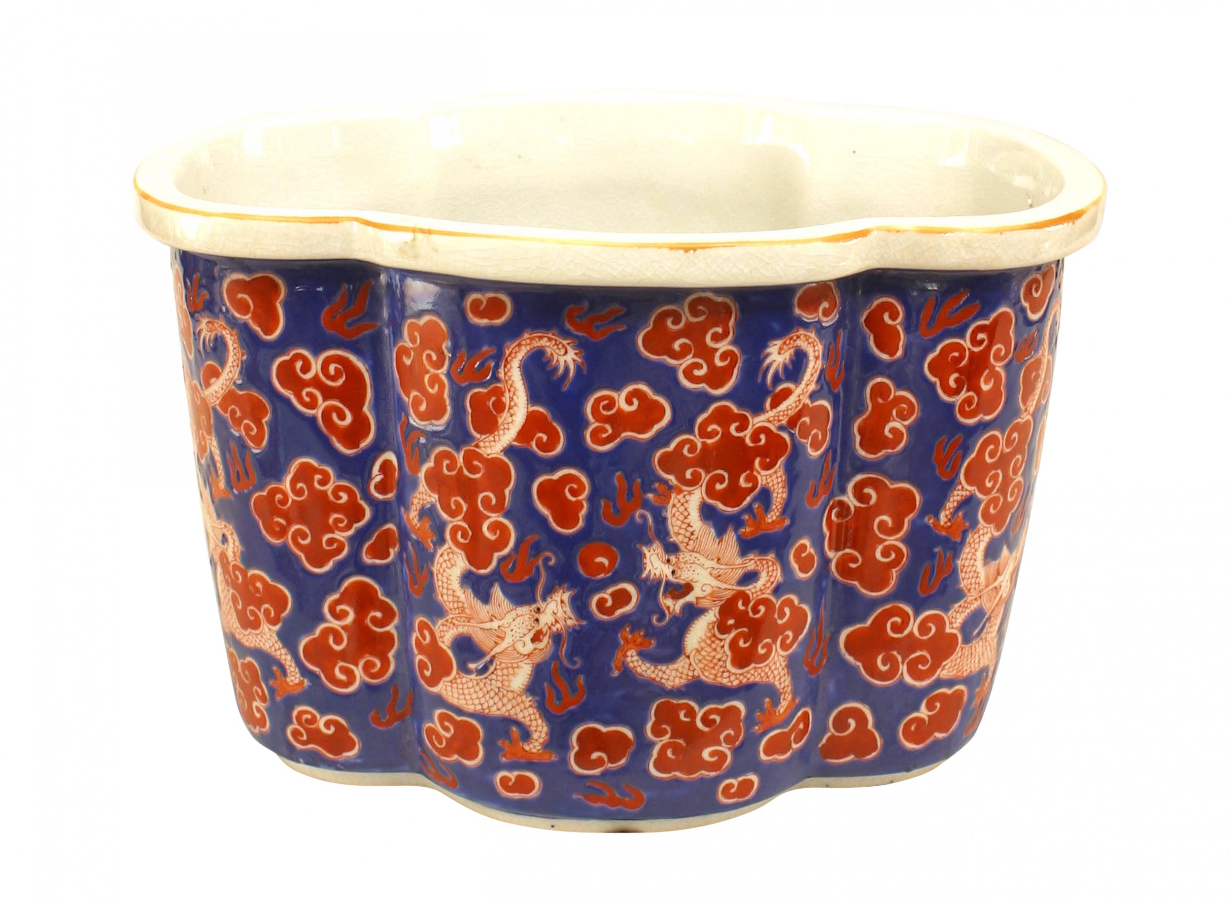 Chinese porcelain red and blue lobed pot