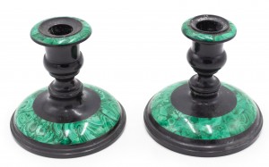 Russian black marble and malachite candleholders