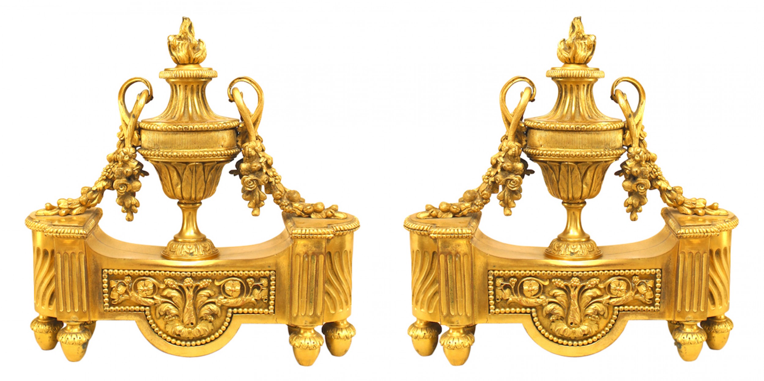 Pair of French louis xvi style bronze urn andirons 1