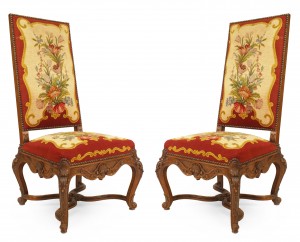 French regence red floral aubusson side chairs 1