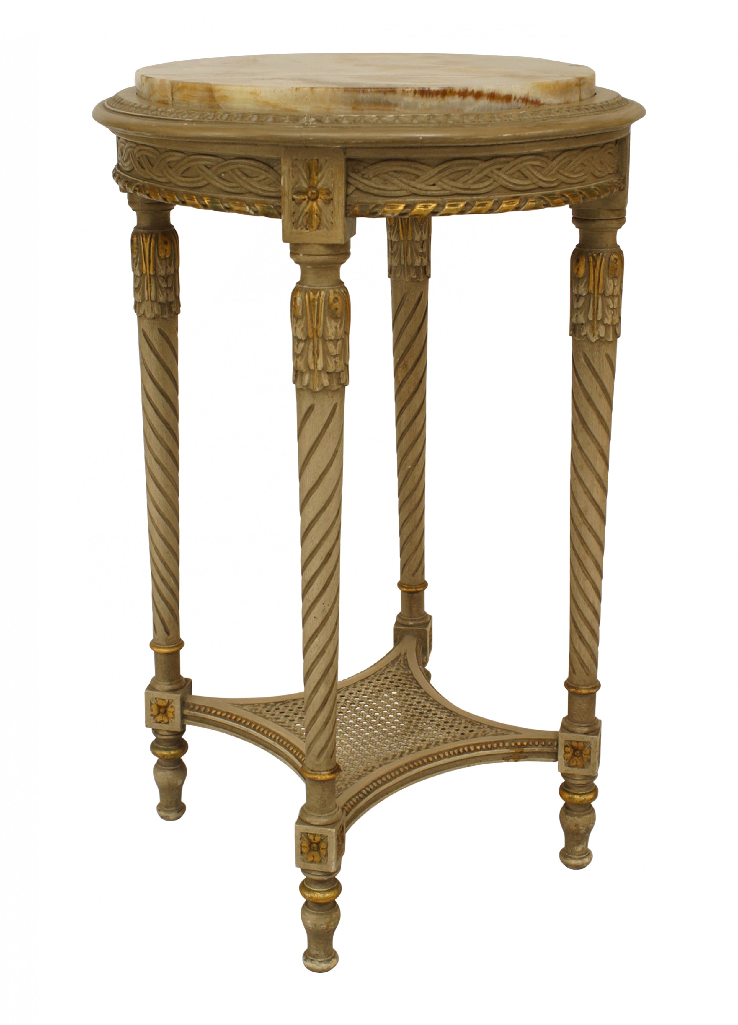 French louis xvi grey painted marble top end table