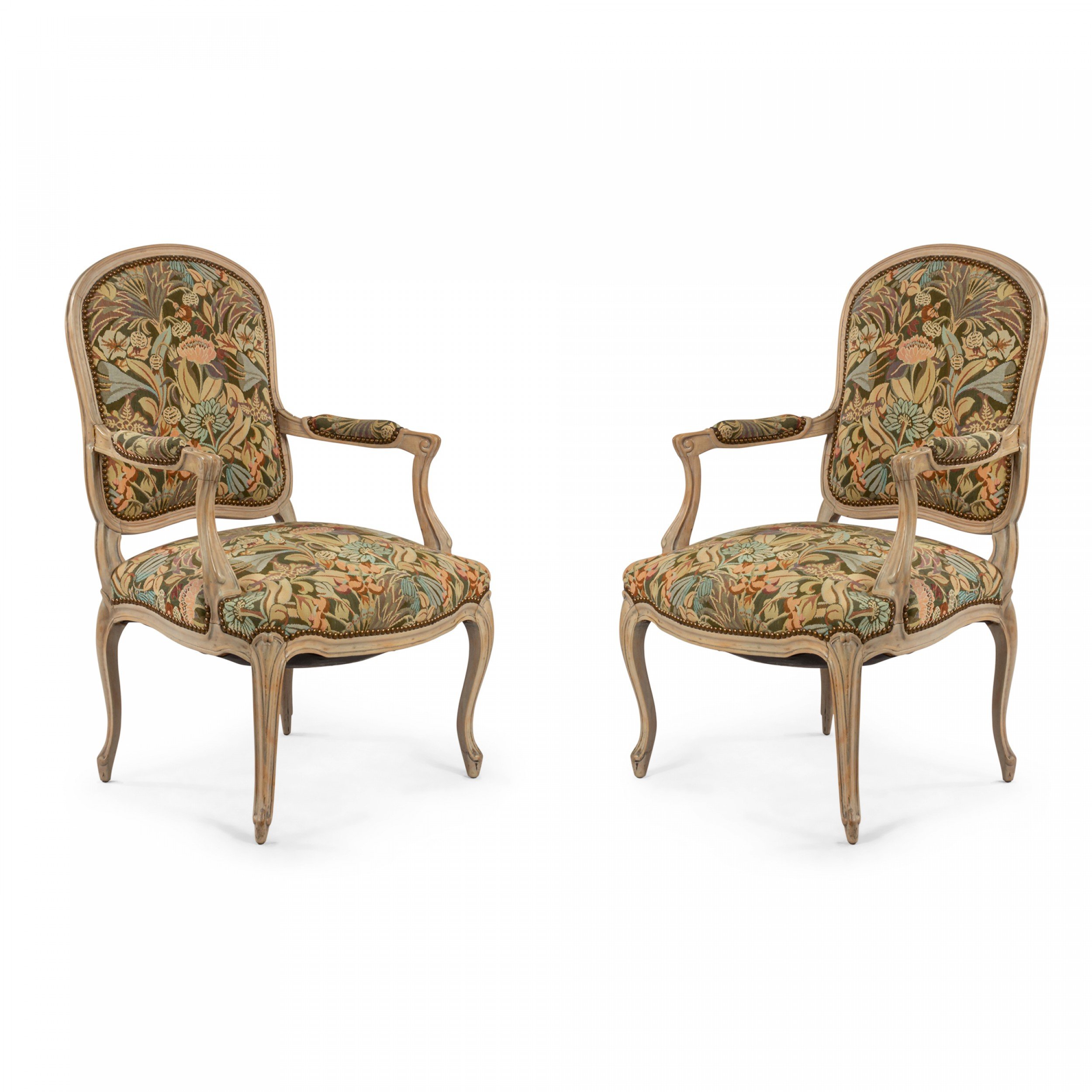 French louis xv bleached arm chairs
