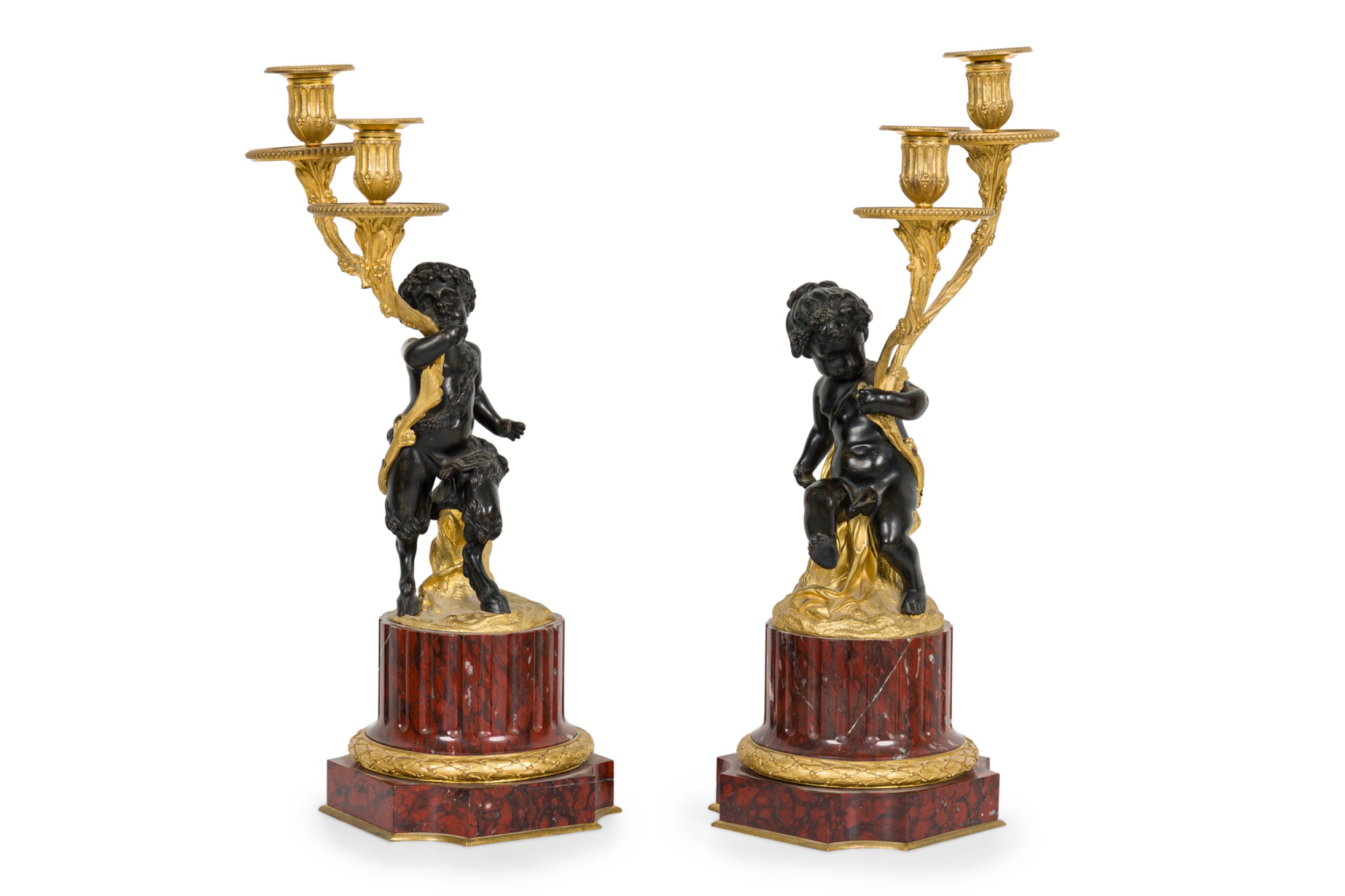 French louis xvi style cupid and satyr candelabras