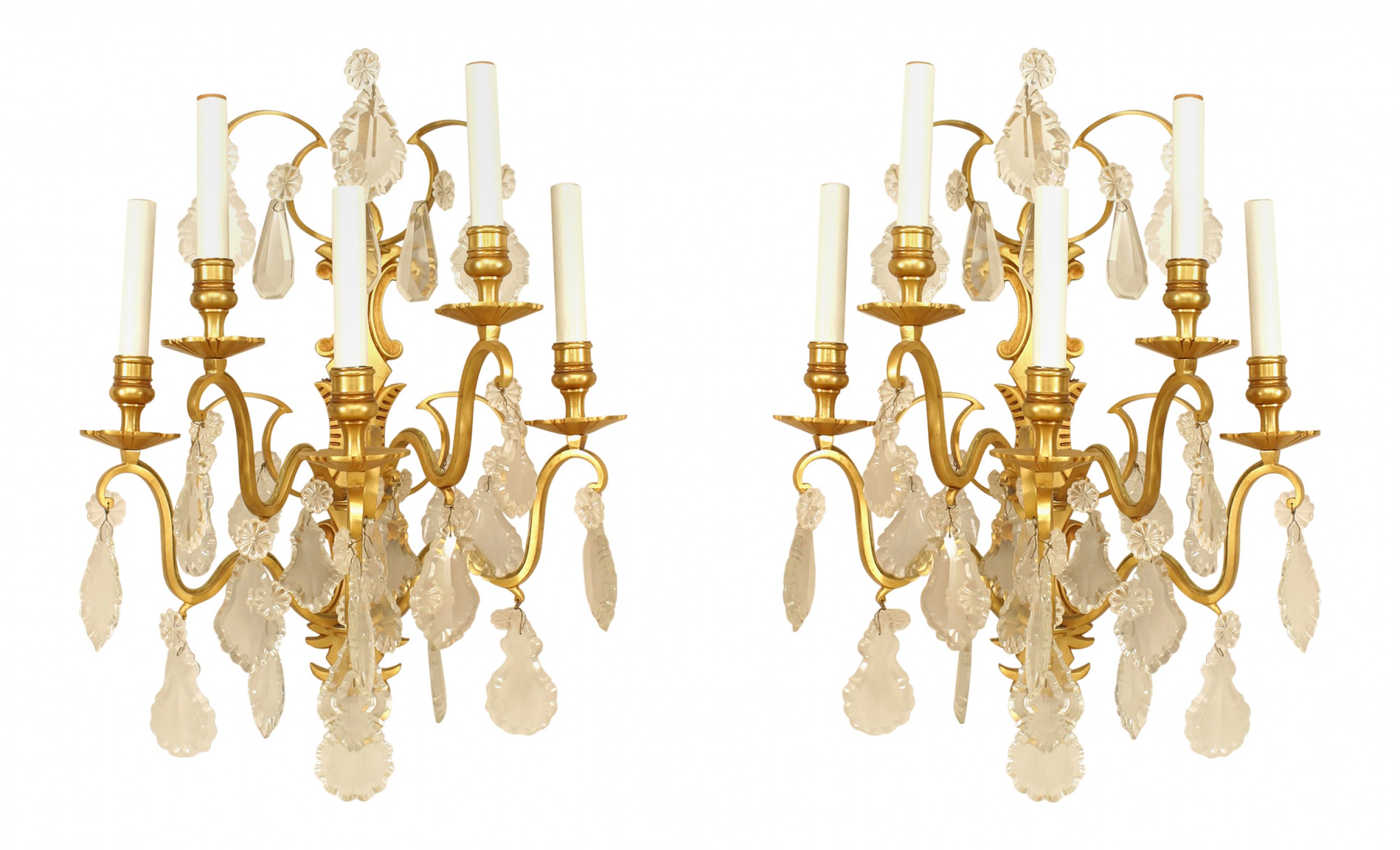French victorian gilt bronze and crystal wall sconces