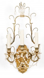 French victorian gilt bronze and crystal wall sconce
