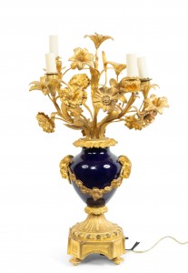 French victorian gilt bronze and blue porcelain table lamp
