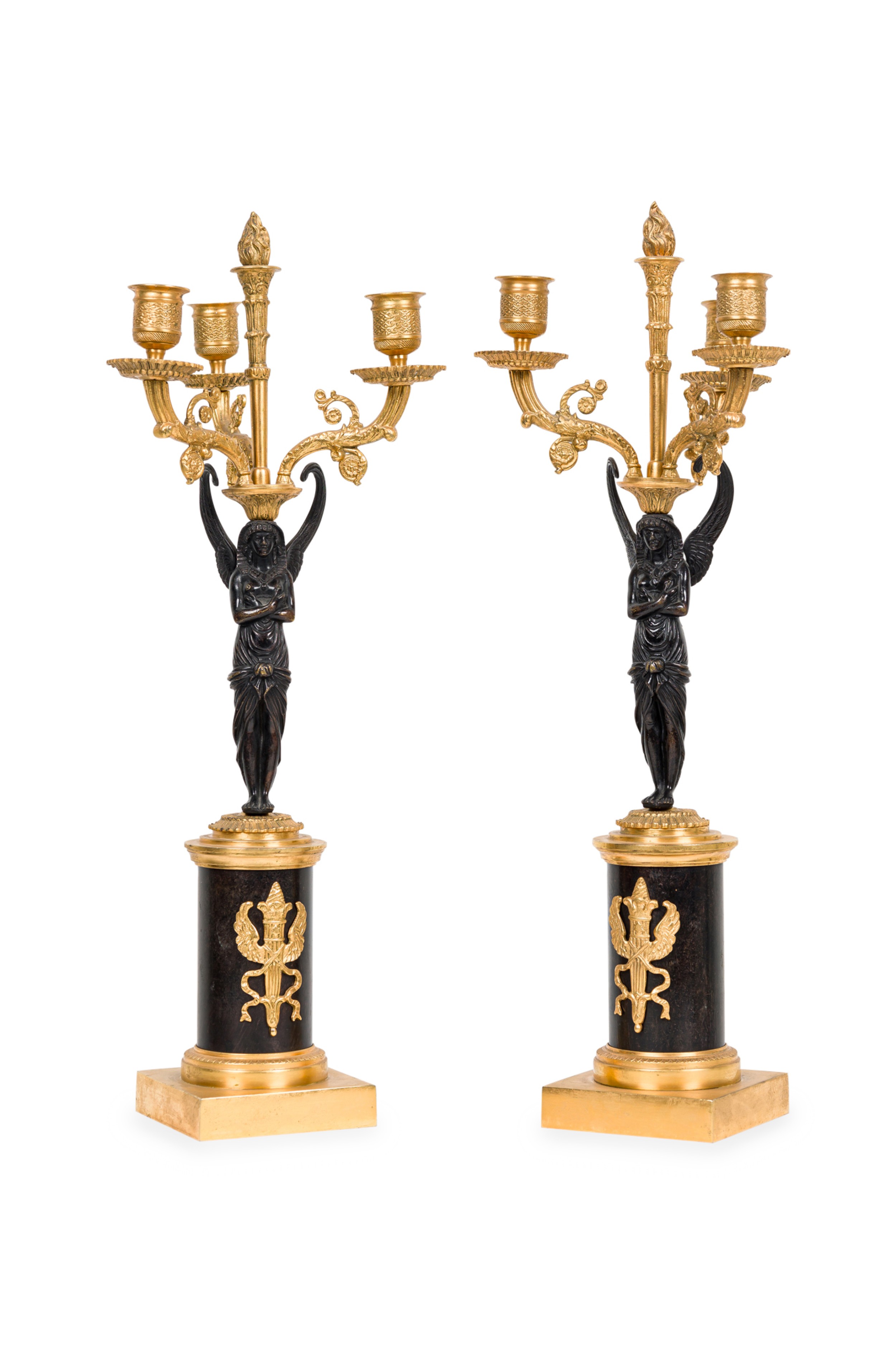 French empire gilt bronze and ormalu candelabras