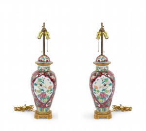 Chinese oxblood porcelain urn table lamps