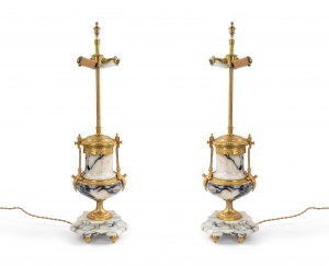 French victorian marble and bronze urn table lamps 1