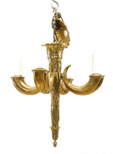 French louis xvi style brass cornucopia chandelier 1
