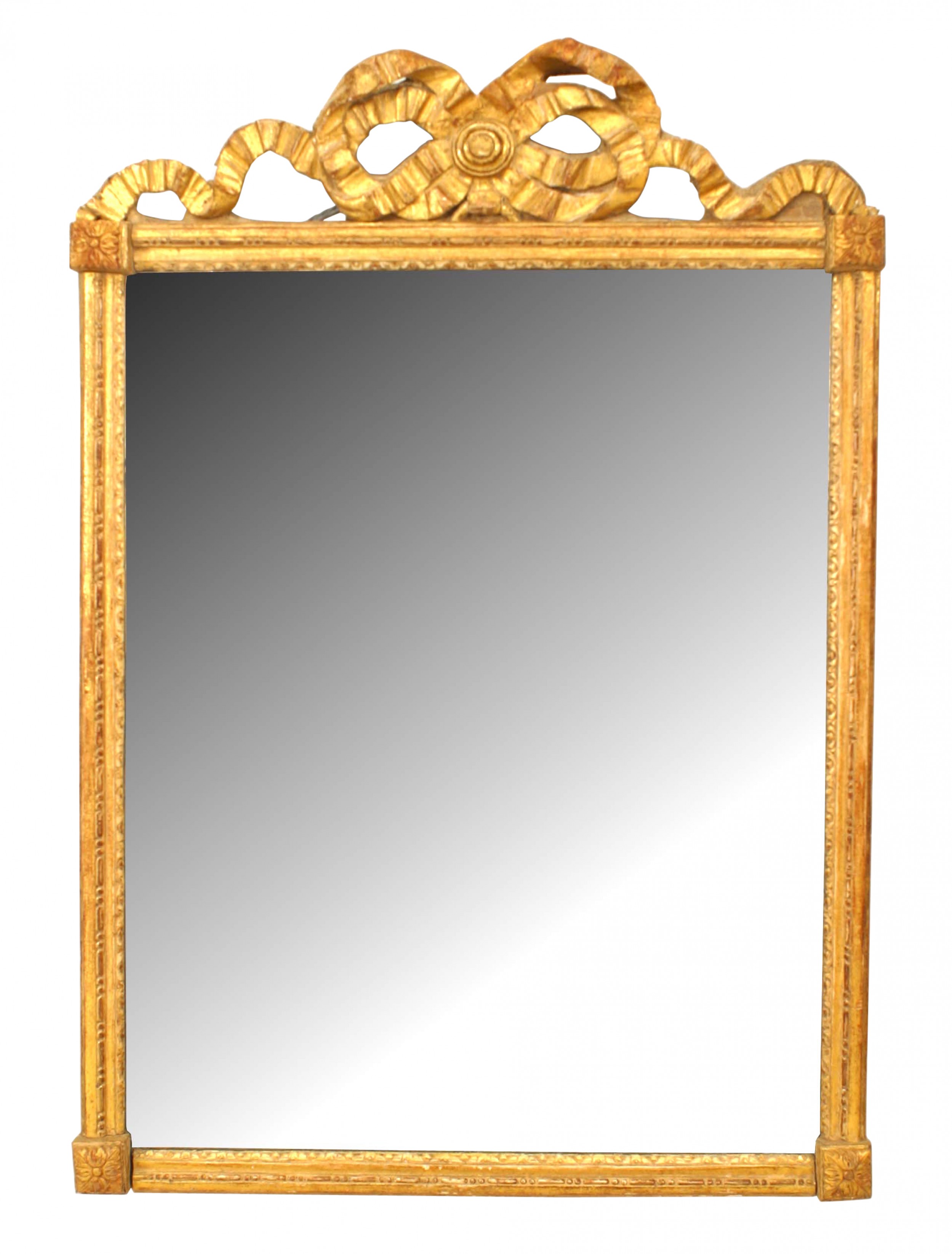 French louis xvi gilt wood ribbon pediment wall mirror