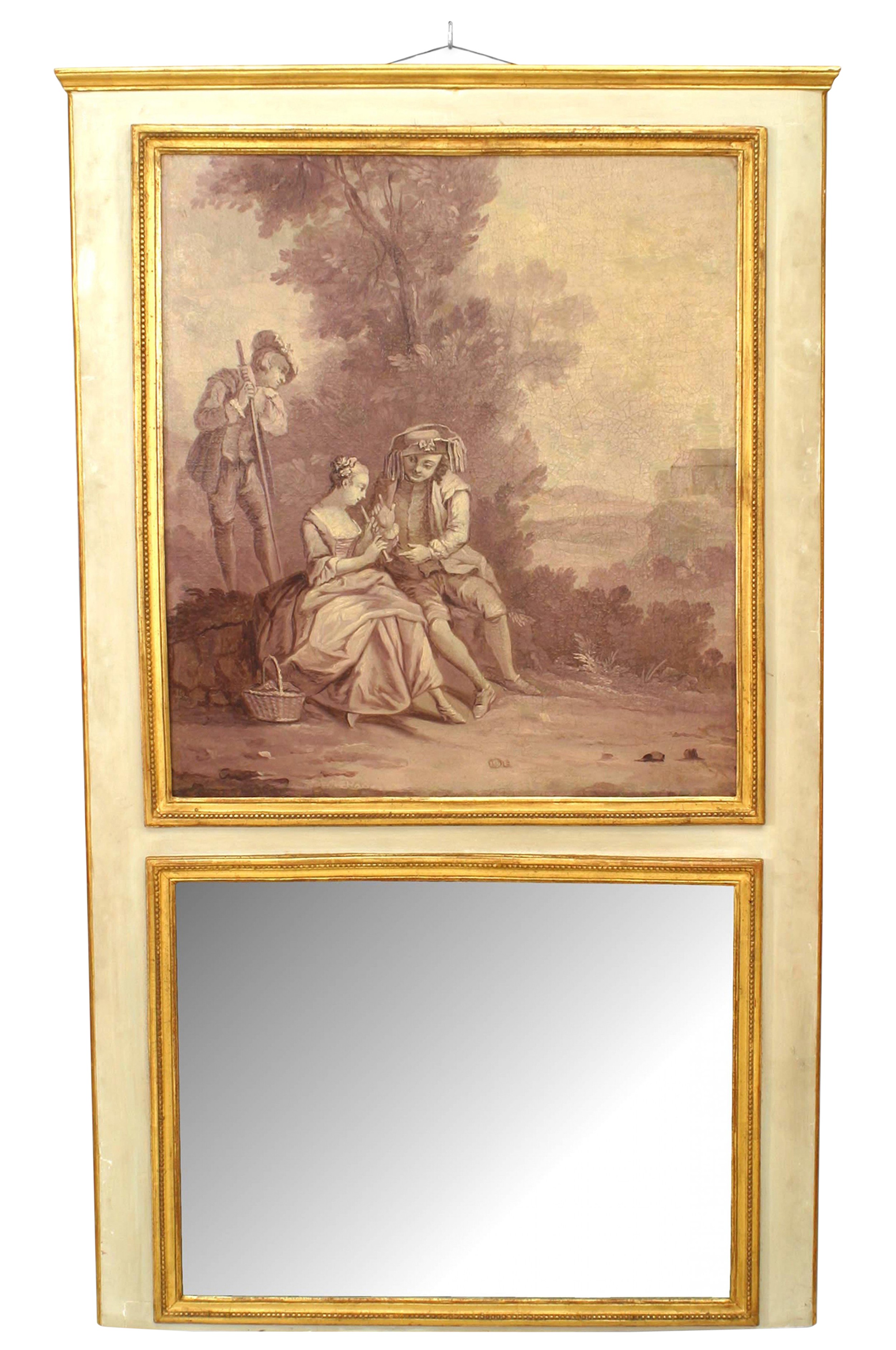 Louis xv painted scene trumeau wall mirror 1