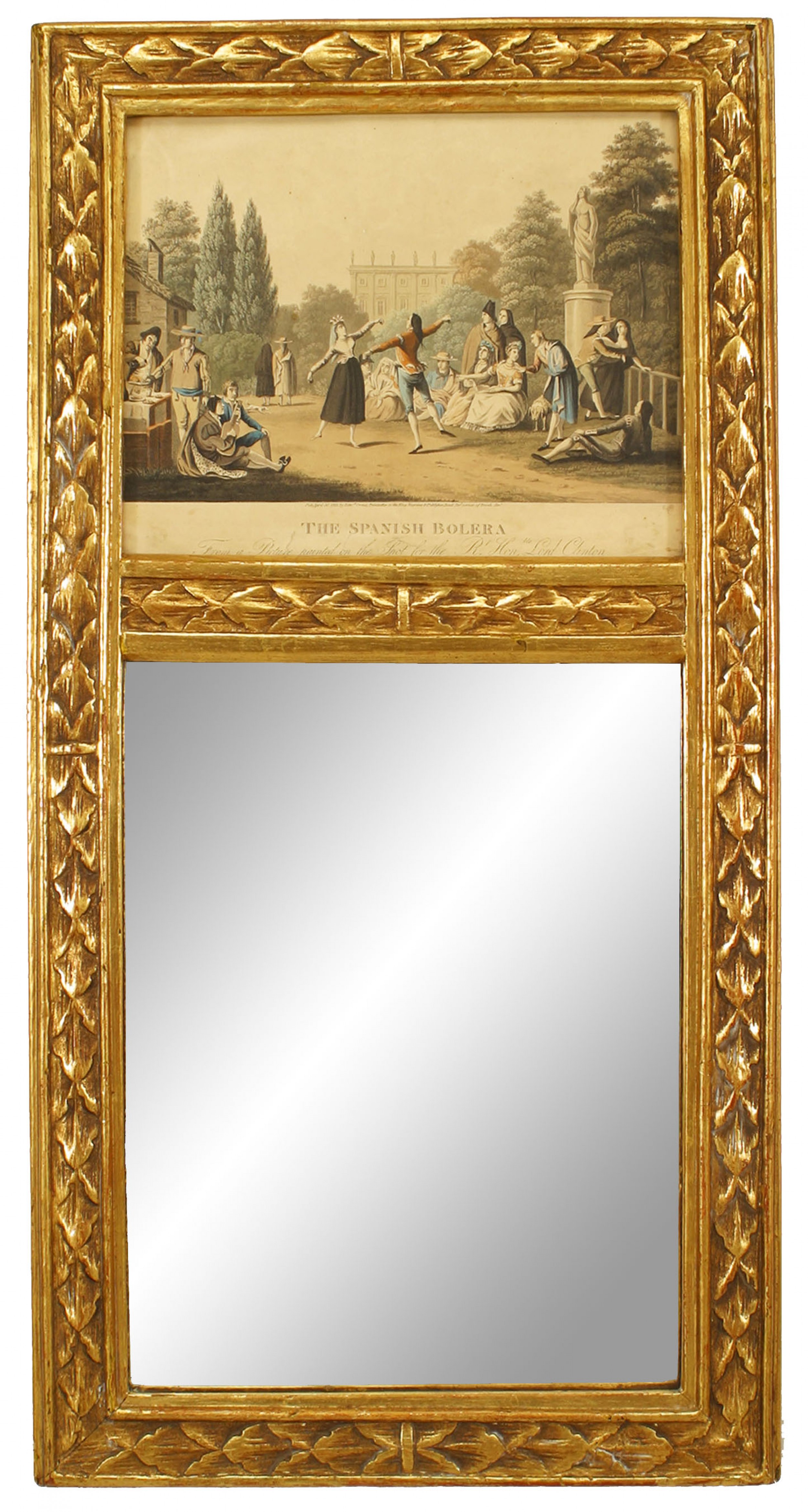 French louis xvi style wall mirror with engraved scene 1
