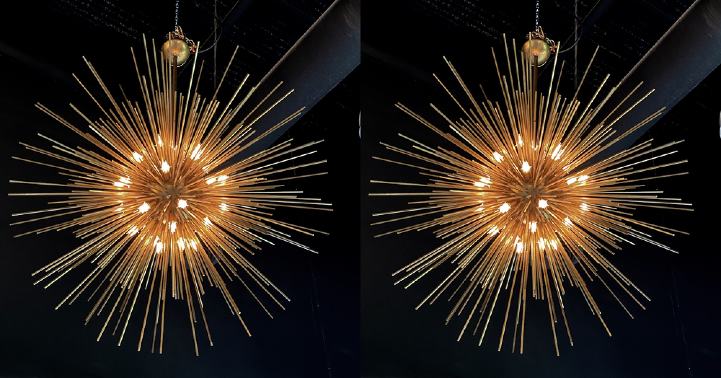 Pair of large italian mid century brass sputnik chandelier