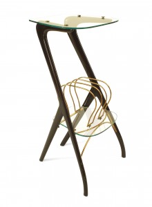 Italian Mid Century ebonized wood and glass magazine rack table