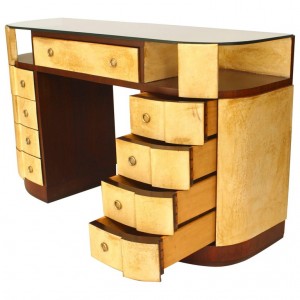 French art deco mahogany and parchment dressing table 1