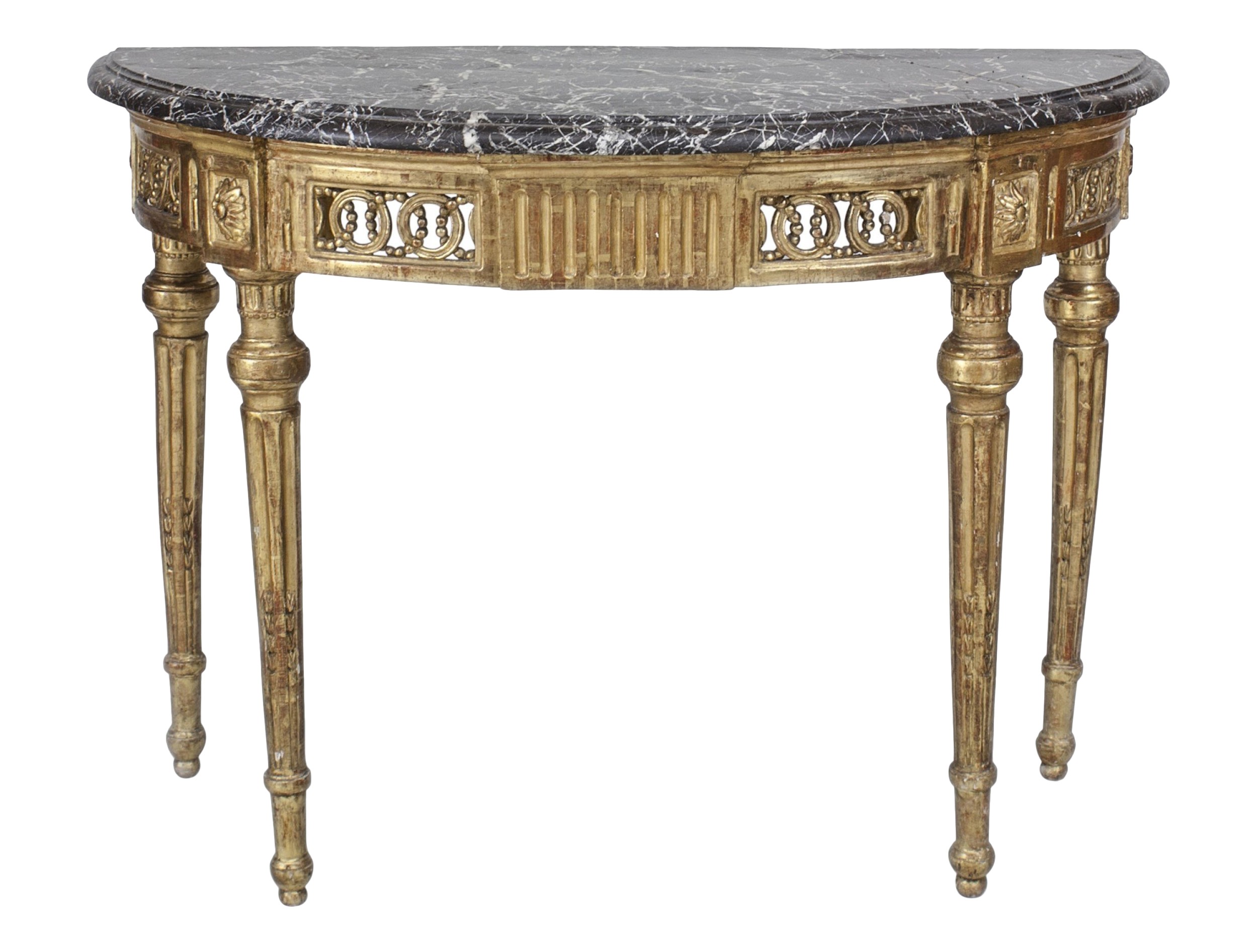 Italian neo classic style gilt marble top console table