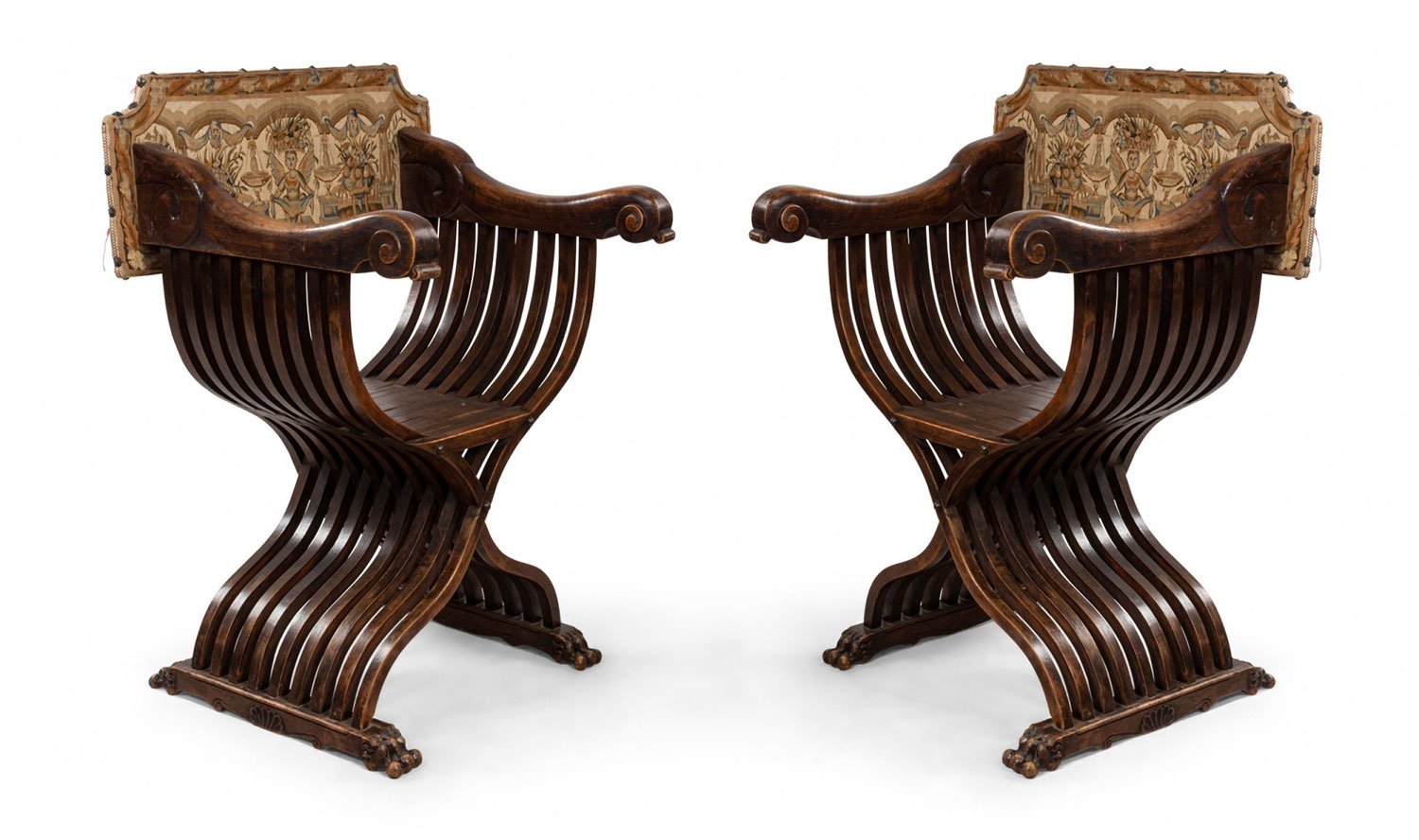 Italian renaissance walnut arm chairs 1