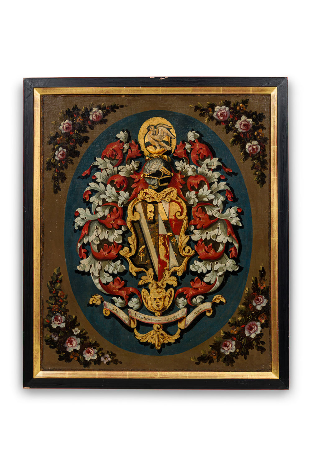 English renaissance oil on canvas heraldic flag 1026