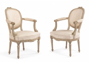 French louis xvi moire arm chairs