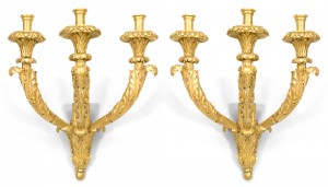 Pair of italian neoclassic gilt wood carved wall sconces