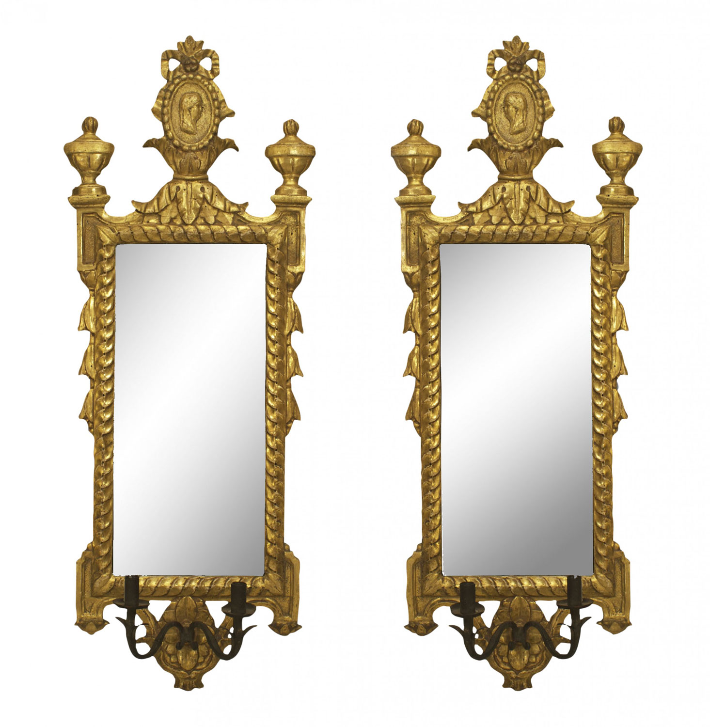 Italian neoclassic gilt wood and iron wall mirrors