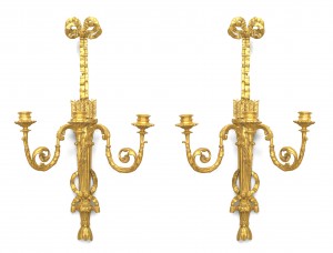 Pair of french louis xvi gilt wooden wall sconces