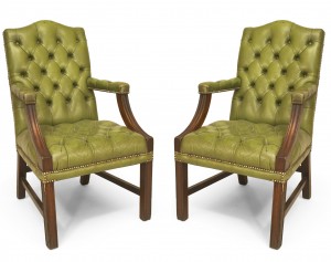 English georgian green tufted chairs
