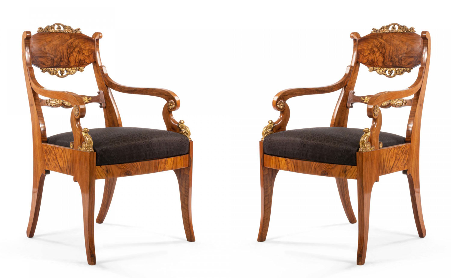 Russian neo classic walnut arm chairs