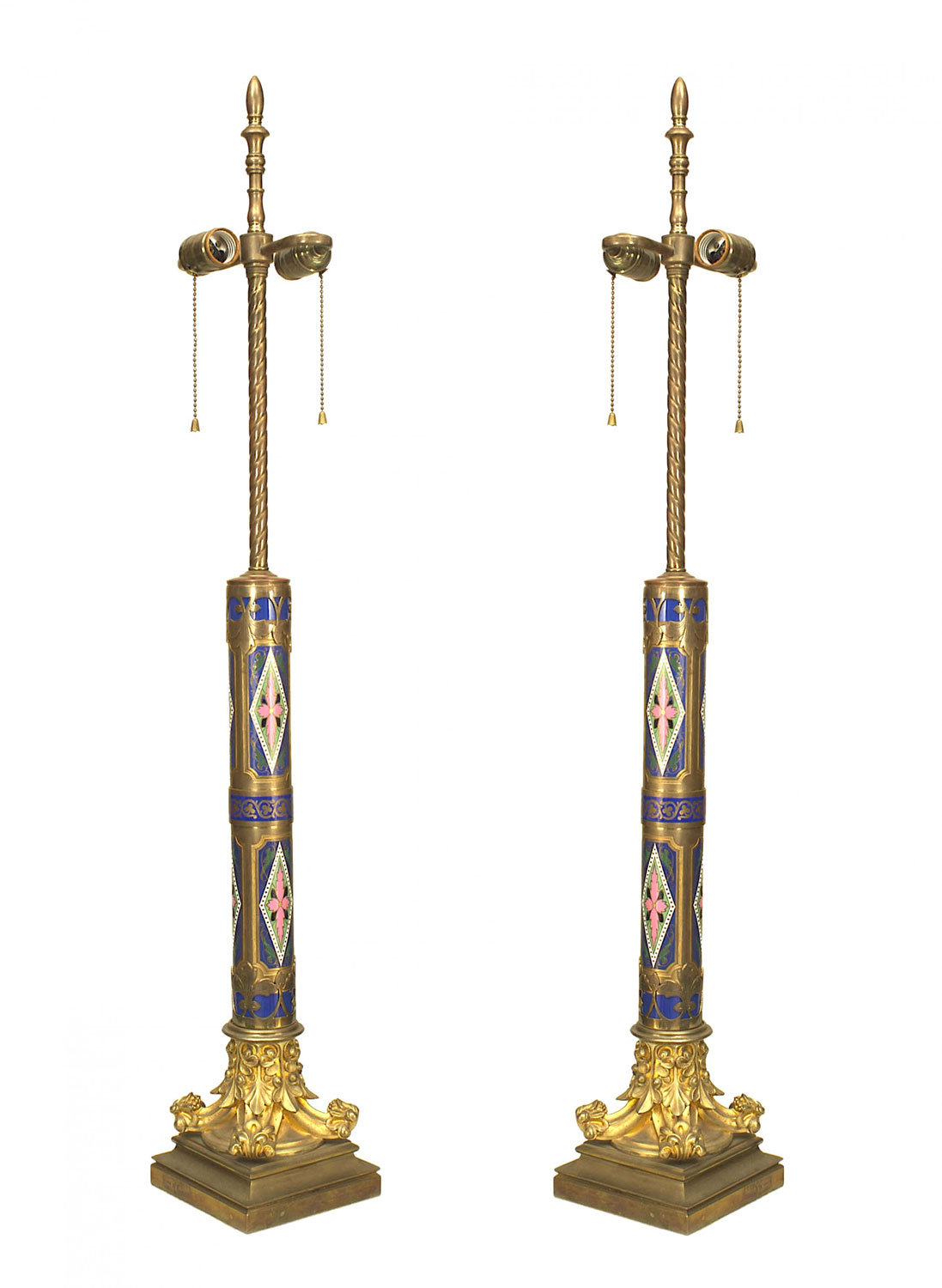 French victorian enamel column table lamps