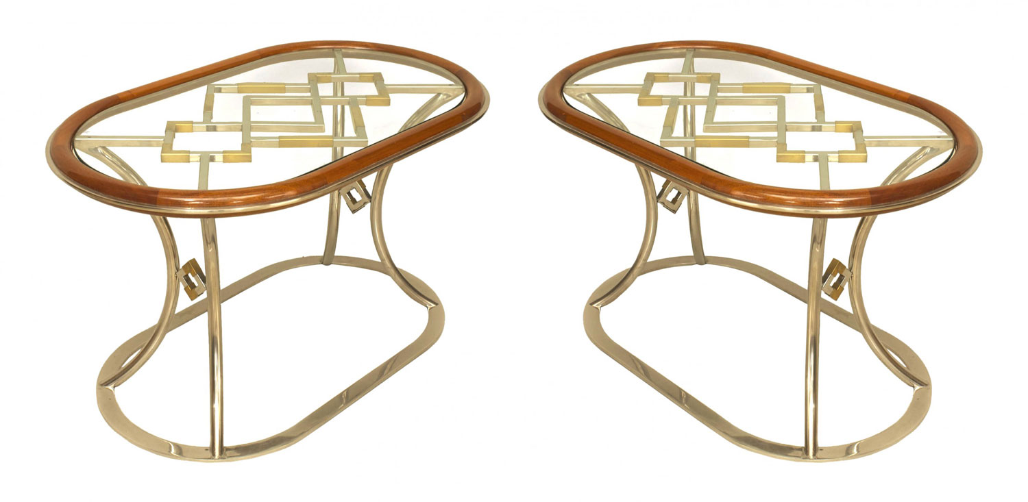 French post war mahogany brass coffee tables