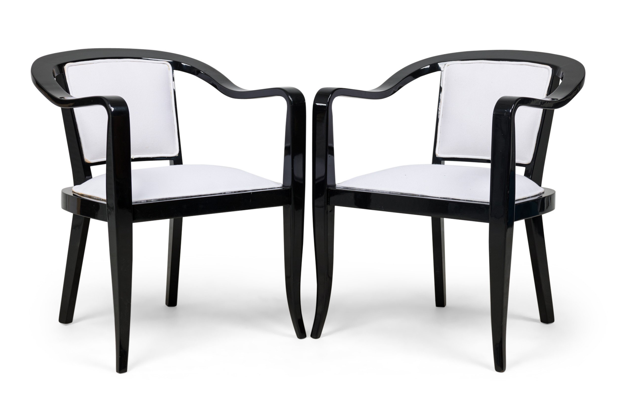 Set of 4 american mid century ed wormley ebonized with white upholstery armchair